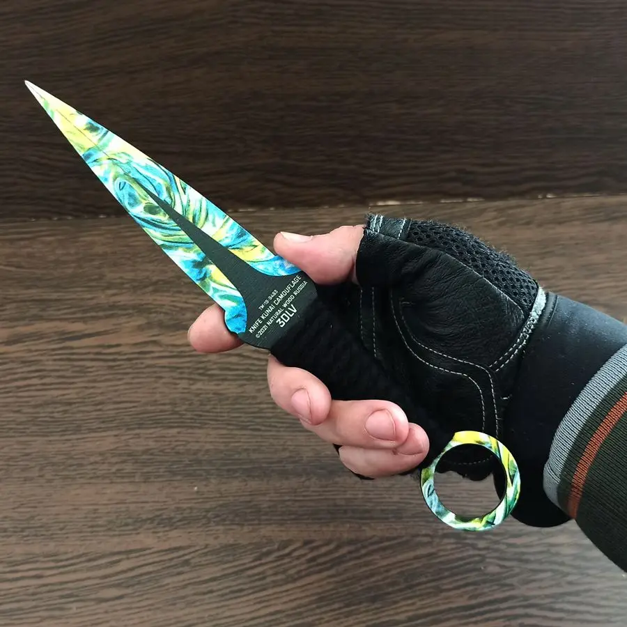 Toby kunai knife blue-green camouflage Wood 1:1 color standoff souvenir CS:GO | Канцтовары для офиса и дома