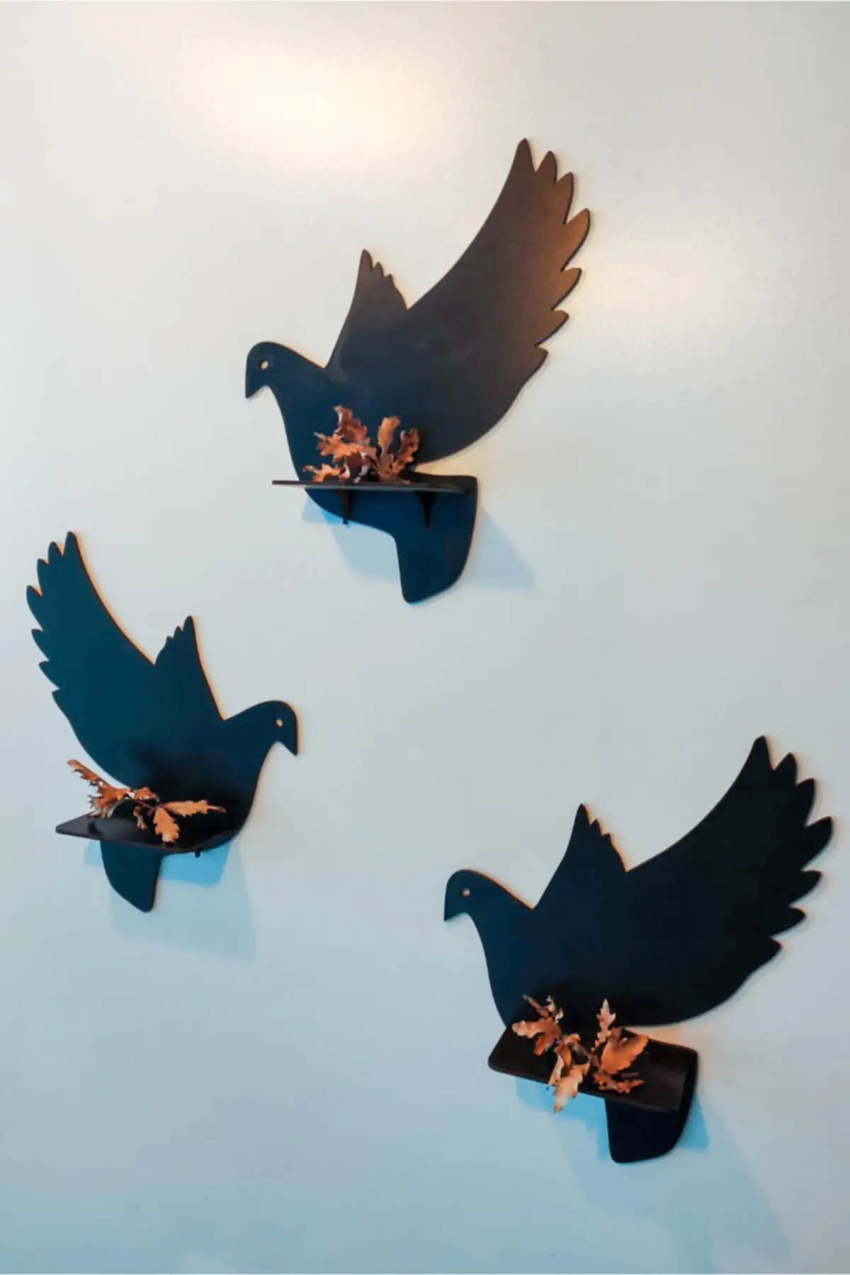 

Wooden 3-Piece Dove Decorative Shelf Set Wall Trinket Rack Black 3D Wall Wood Wall Decoration Decor New Style Your Home Offi