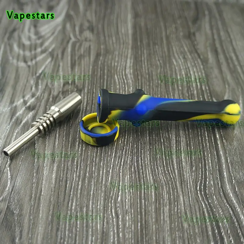 

Creative wholesale tobacco Silicone Smoking hand Pipe Travel nectar Pipes collector Cigarette Tubes Dab Pipe 14mm Titanium tip