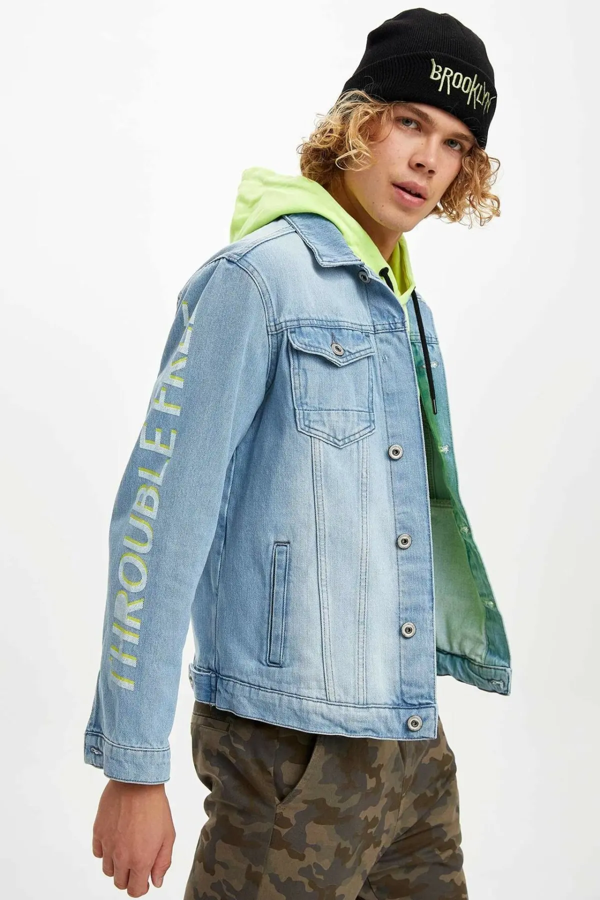 DeFacto мужские модные синие джинсовые куртки с отложным воротником однотонные