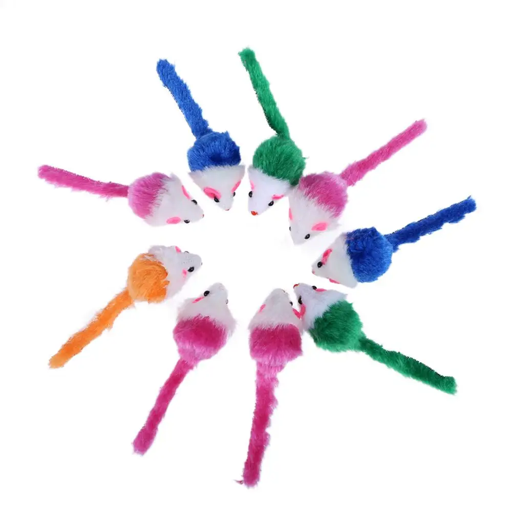 Random color 10 шт., игрушки для кошек, ложная мышь, игрушки для кошек, мини забавные игрушки для кошек с красочными перьями, плюшевые мини-игрушки для мышек - Цвет: Random color