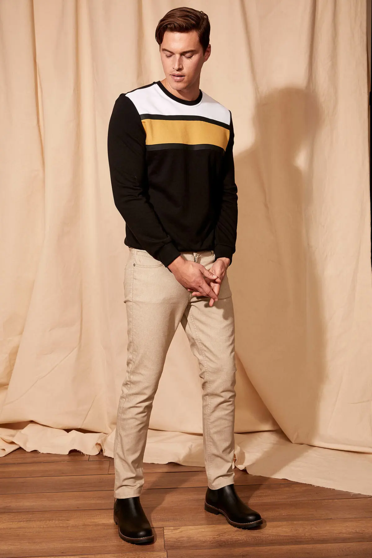 Дефакто мужские модные прямые брюки однотонные повседневные высококачественные