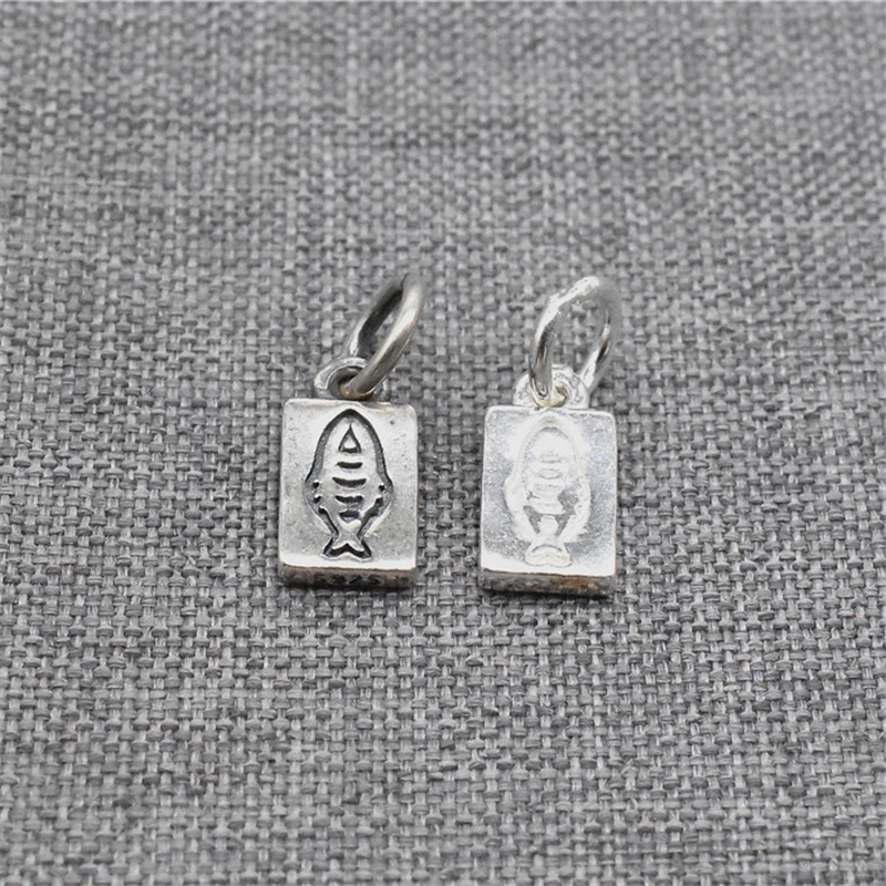 

5pcs of 925 Sterling Silver Rectangle Small Fish Charms for Necklace Bracelet