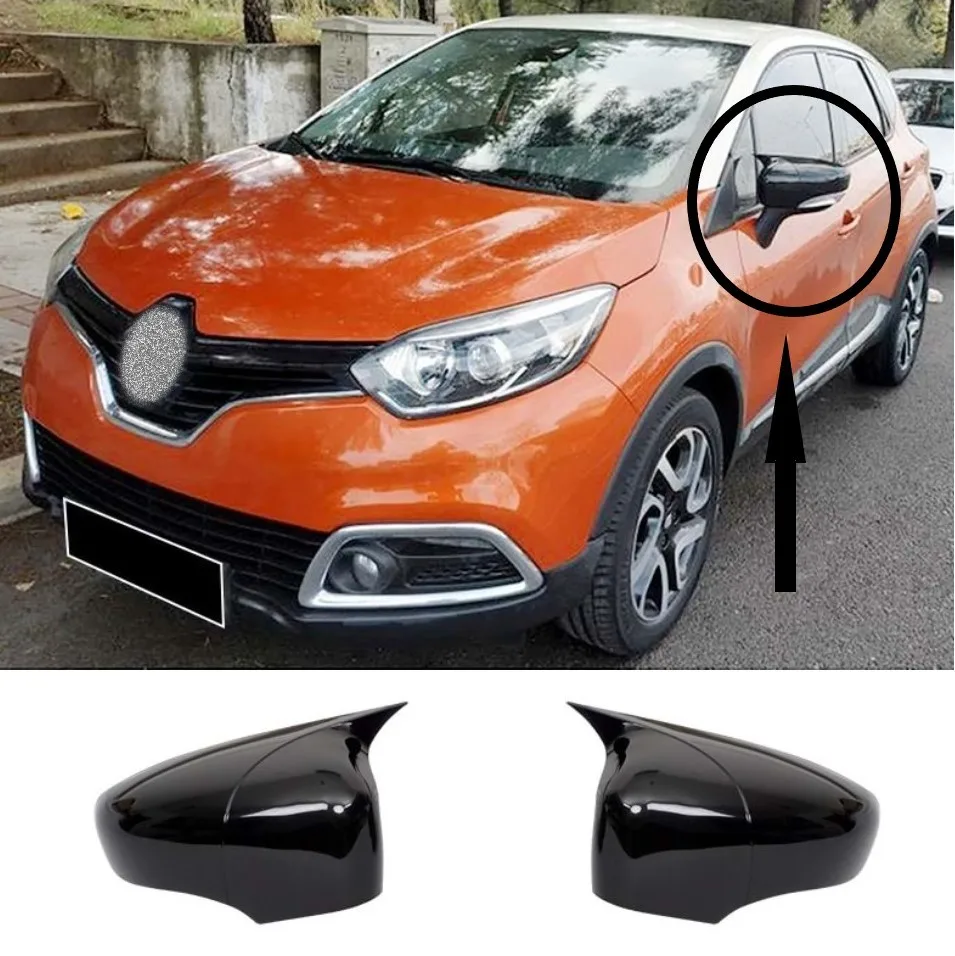 

Renault Captur, 2 шт., высококачественный зеркальный чехол в виде летучей мыши из АБС-пластика, полностью совместимый, яркий, черный, 2013 +