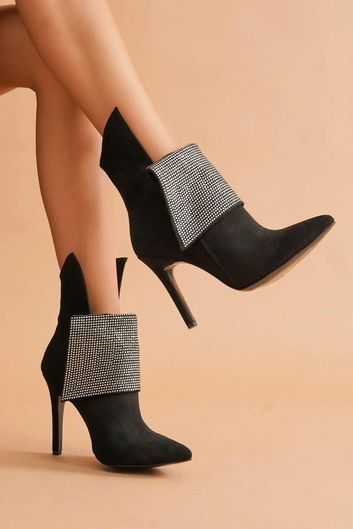 

Kennard Süet Gemstone Heels Women Boots New Season modern design stone detail high heel sexy women's fashion shoes