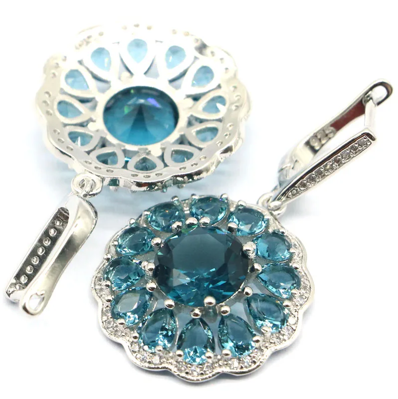 40x28 мм романтические круглые серьги из серебра с ярким голубым топазом циркония