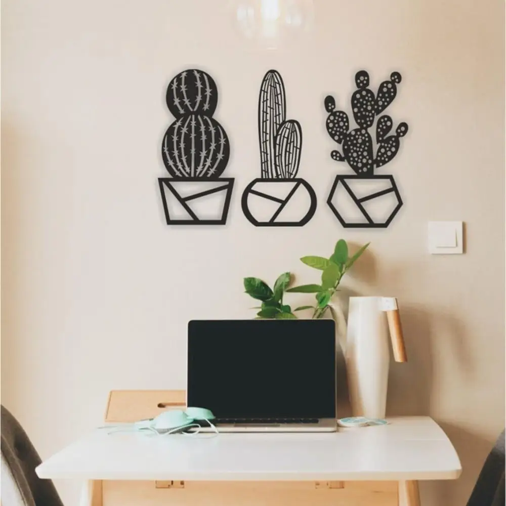 Набор из 3 кактусов Декор стены орнамент лазерная резка ДВП Деревянная