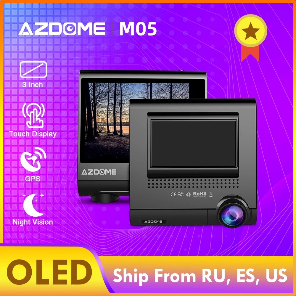 AZDOME Dash Cam M05 " OLED сенсорный экран Автомобильный видеорегистратор с gps Автомобильная камера заднего вида видеокамера видеорегистратор ночного видения