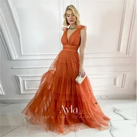 layers orange tulle sweep train prom dresses very puffy french v neck evening dresses homecoming party dressesvestido de noiva