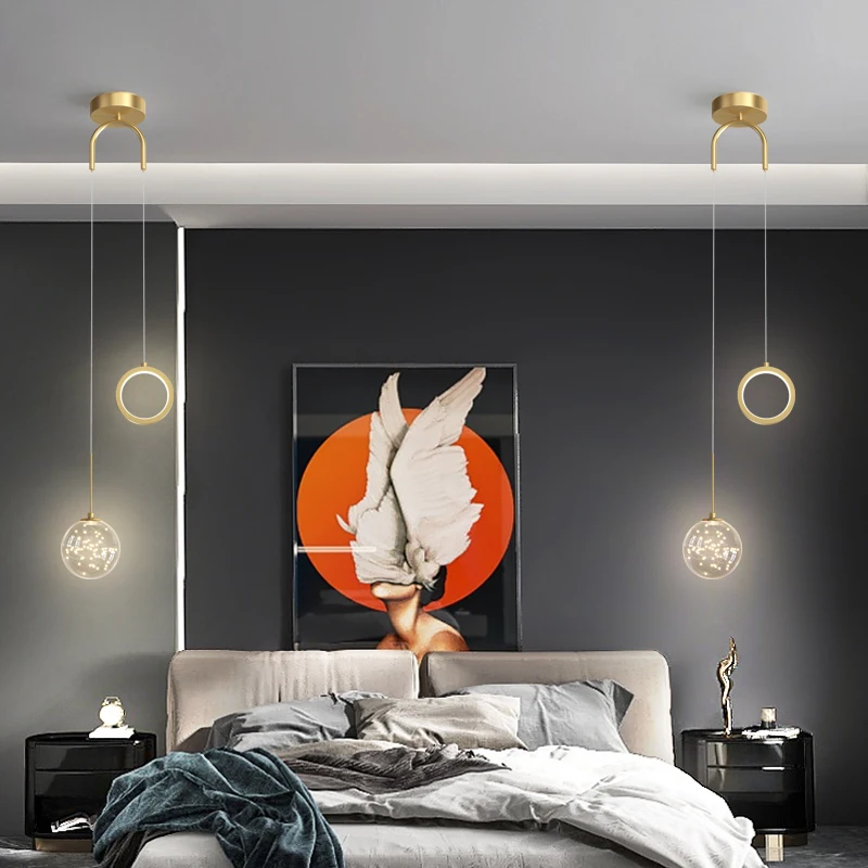 Crystal Glass Ball Pendant Light For Bedside Bedroom Living Room Study Reading Lighting Luxury Hanging Black/Gold Lamp Fixtures images - 6