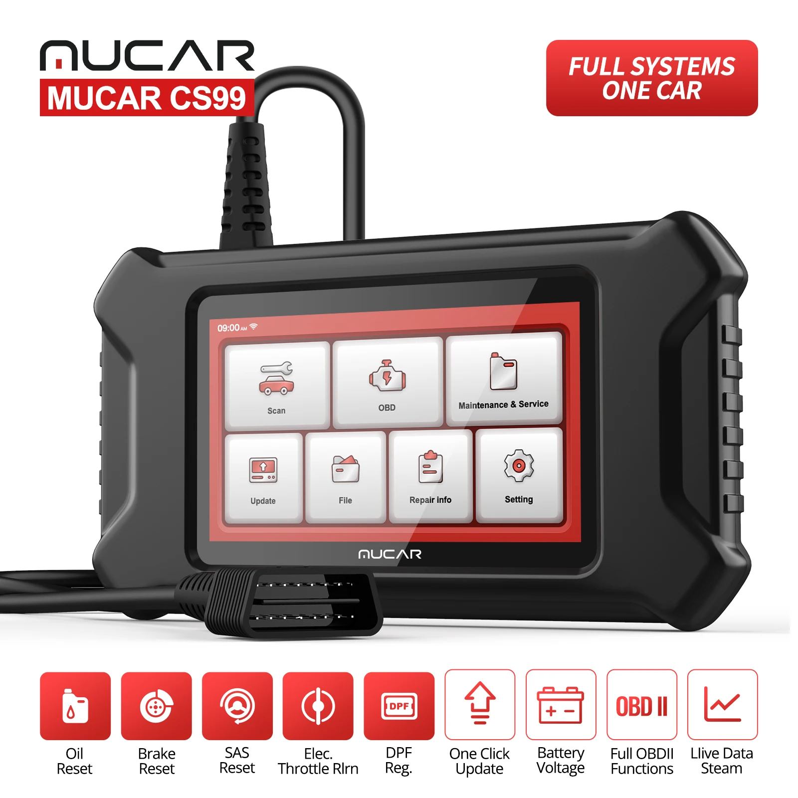 

MUCAR OBD2 Scanner CS99 All System Diagnostic Scan Tool Oil/SAS/DPF/ETS/EPB Reset Lifetime Free Car Code Reader WIFI Update