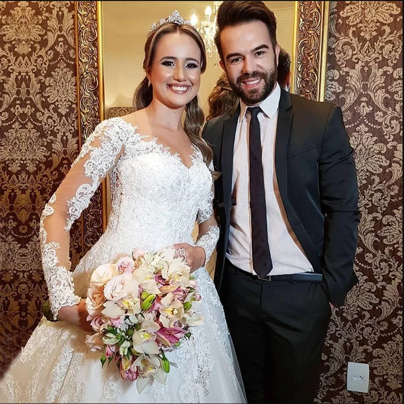 

Vestidos De Noiva 2022 Elegant Ball Gown Long Sleeve Wedding Dress White Appliques Princess Lace Wedding Gowns Robe Mariage
