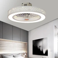 OUKANING 22" Acrylic Ceiling Fan Light Dimmable Chandelier 3-level Wind Speed with LED + Remote Control Round