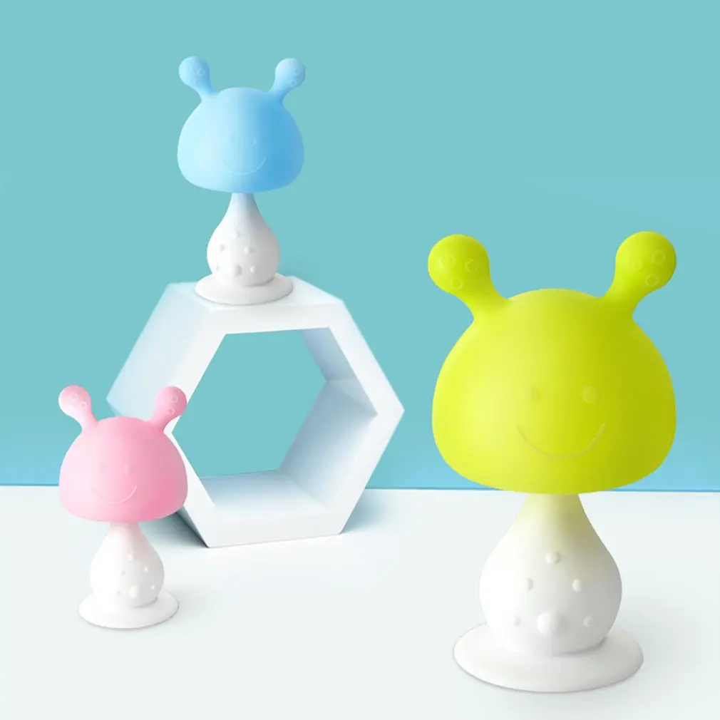 

1pc Mushroom Kids Soft Silicone Teether Oral Exercise Tool Three Color