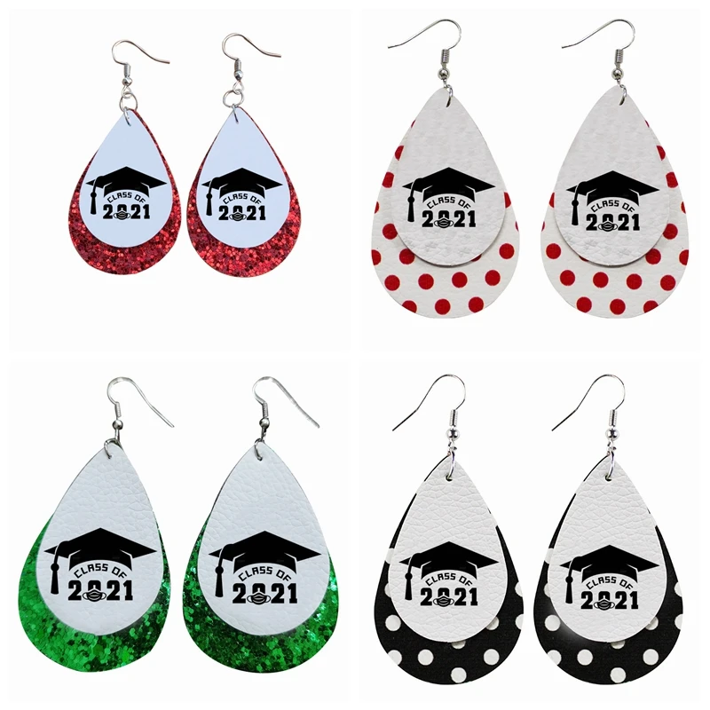 

Trend New Earrings - Graduation Class Of 2021 Faux Leather Teardrop Earrings