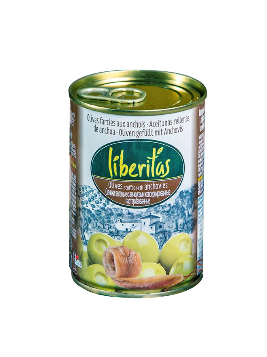 Оливки фаршированные с анчоусом Liberitas 0.300 мл. жестяная банка продукты