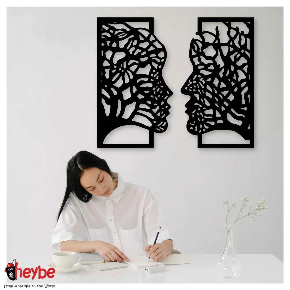 Деревянные корни любви Женщина и мужчина Силуэт лица Настенное художественное