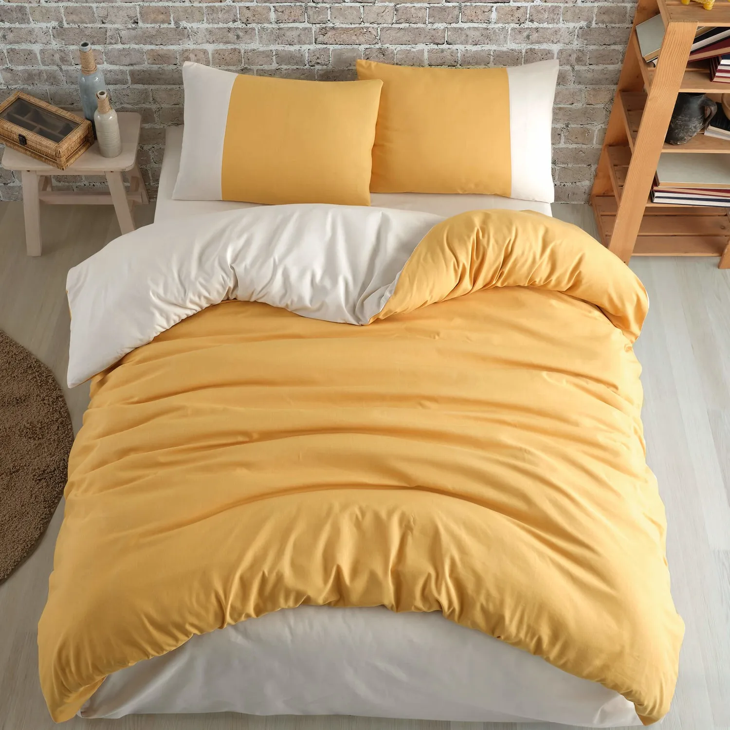 

Cotton Touch Plain Series Double Sided Yellow & Cream Single Duvet Cover Set ( Made İn Turkey )