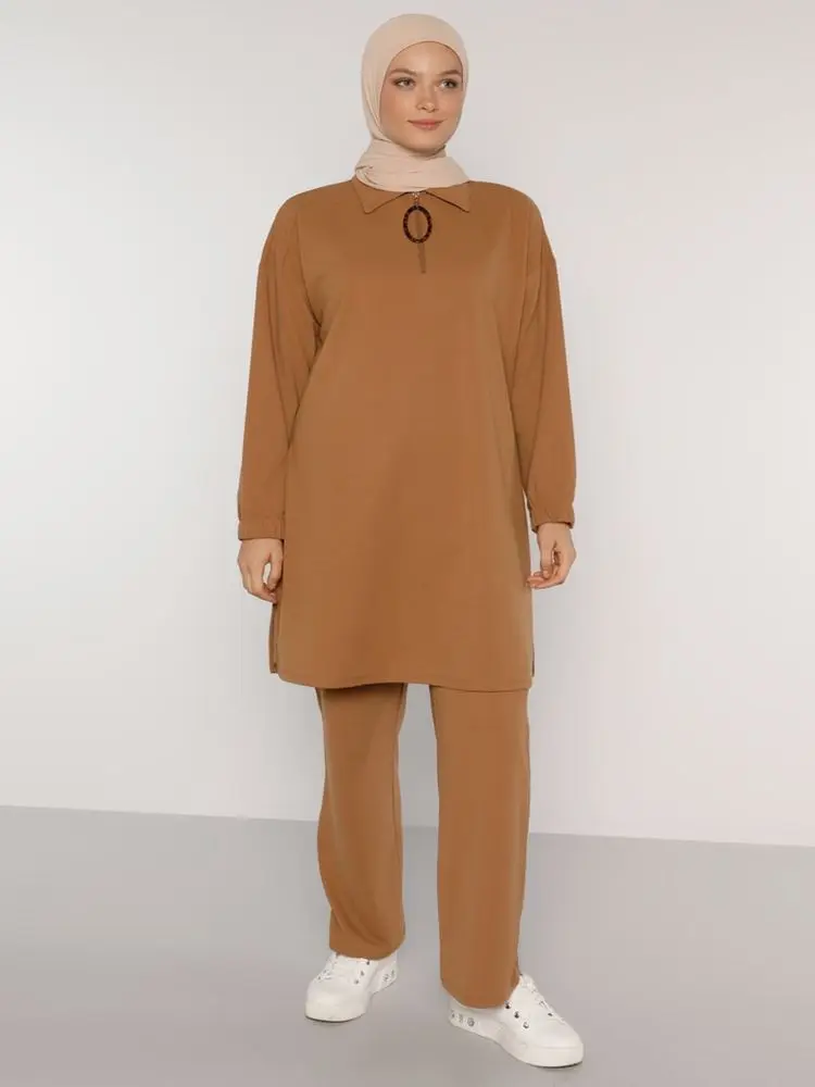 

Туника брюки бинарные спортивные костюмы острым воротником с длинным рукавом Повседневная одежда, Домашняя одежда Широкие штаны комплект ...