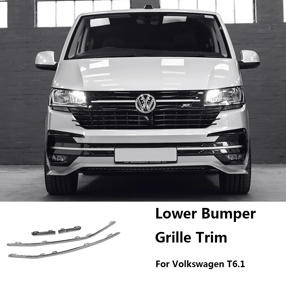 

Front Down Grilles Lid Strips Cover Grill Bumper Frame Decoration Trims For Volkswagen T6.1 2019-2021 Car Accessories