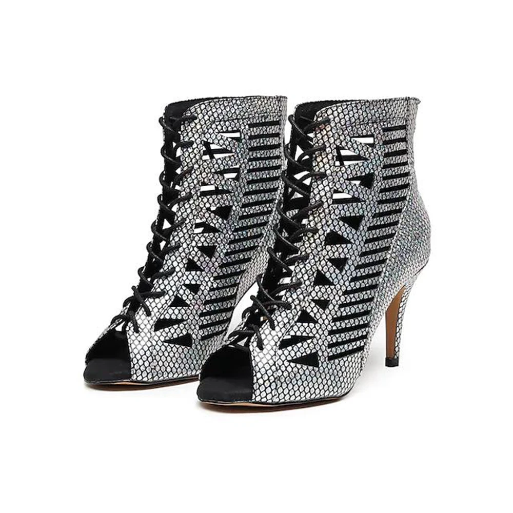 Women'S  Pole Dance High Boots Sexy Hollow Out Shoes Women Medium Heel  Shoes For Women 2022 Wedding Sandals Silver Shoes Ladies