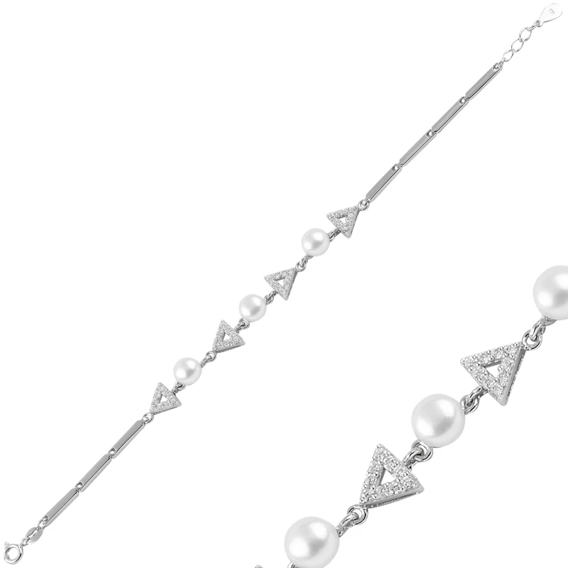 

Silver 925 Sterling Pearl & Zircon Crystal Bracelet