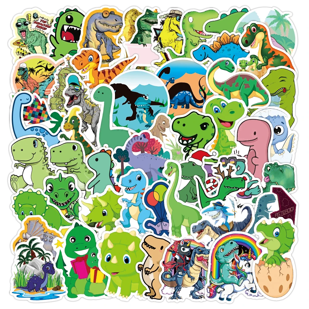 

50PCS Cartoon Dinosaur Stickers Ferocious Cute Refrigerator Luggage Computer Phone Notebook Waterproof Children's Toy Stickers