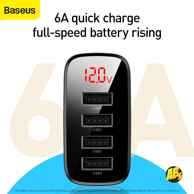 Сетевой адаптер Baseus с дисплеем на 4 USB 2.4/6A для iPhone 11 XS Samsung Xiaomi оригинал быстрая