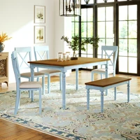 6 Piece Wooden Kitchen Dining Table Set W/ 1 Bench & 4 Padded Dining Chairs Light Green[US-W]