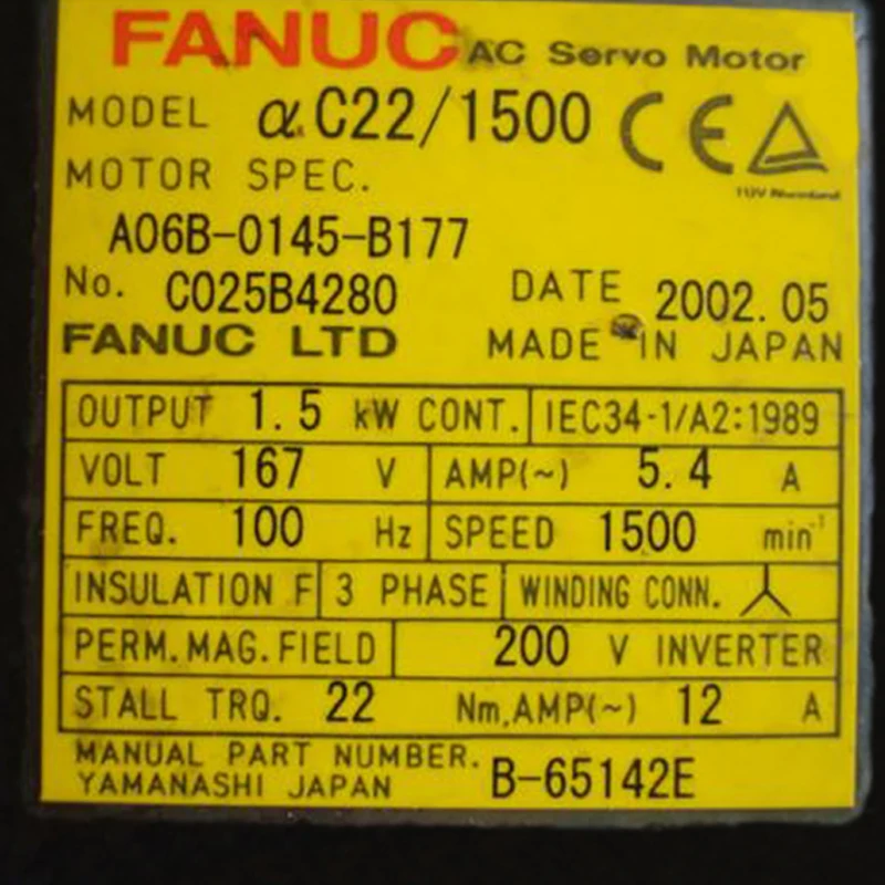 FANUC Alpha C22/1500 AC Серводвигатель для ЧПУ управления Запасные Части A06B 0145 B177|ac servo motor