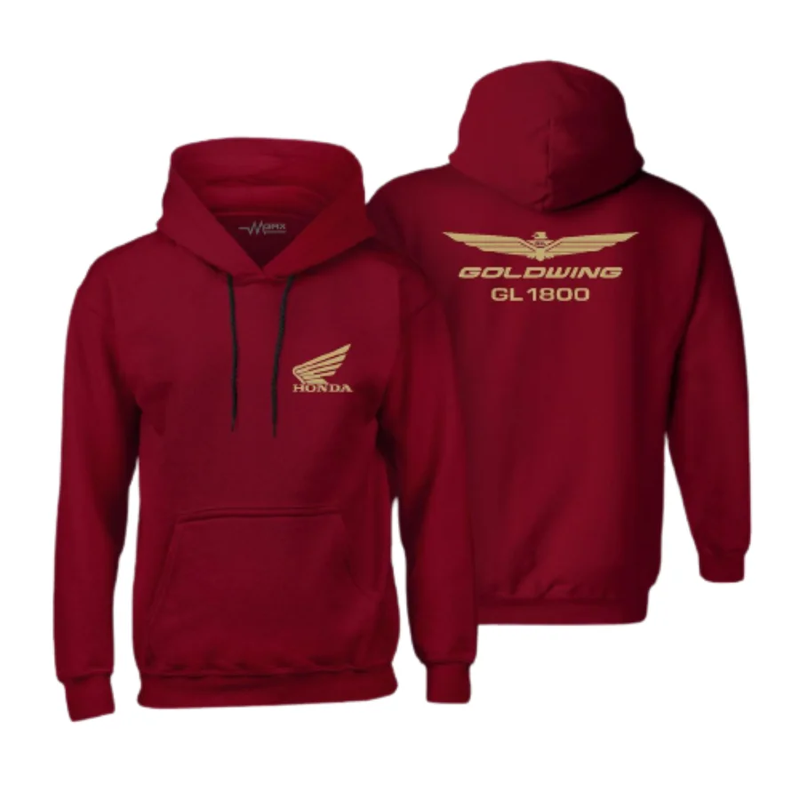 

New Fashion Spring Season Men's Hooded Sweatshirt with Honda Goldwing Printed Hoodie Thick Hooded Sweatshirt Cotton Black