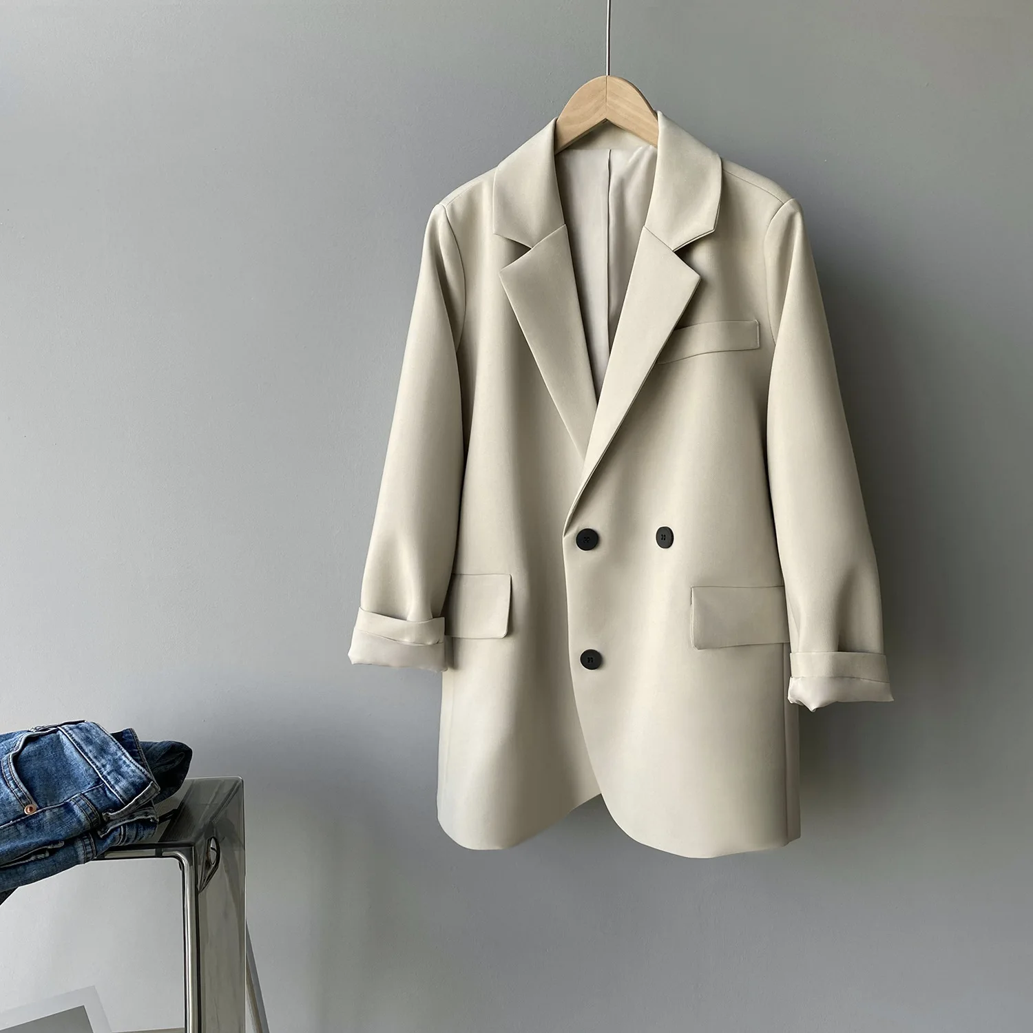 

Black small suit jacket women's drape solid color loose profile coat suit