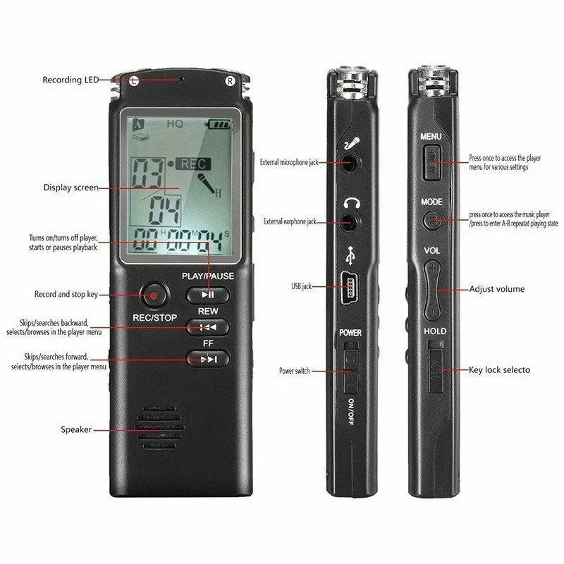 Профессиональный диктофон 8 ГБ/16 ГБ/32 ГБ USB 96 часов цифровой Аудио Диктофон с WAV