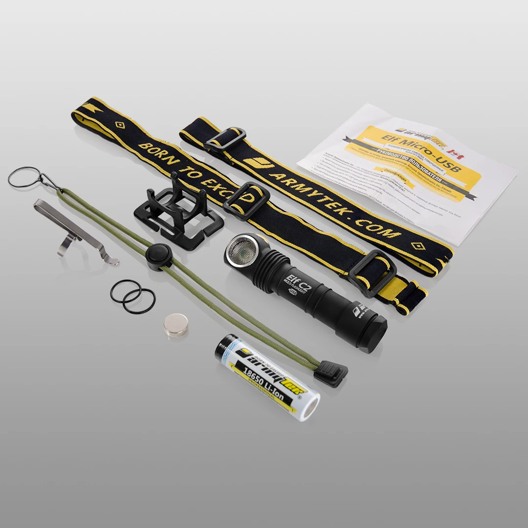 Светодиодный Налобный Фонарь Armytek Elf C2 XP-L Micro-USB+ 18650 Li-Ion аккумулятор