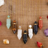 unique bullet shape gemstones perfume oil diffuser pendant necklace for women healing crystal essential bottle jewelry dropship