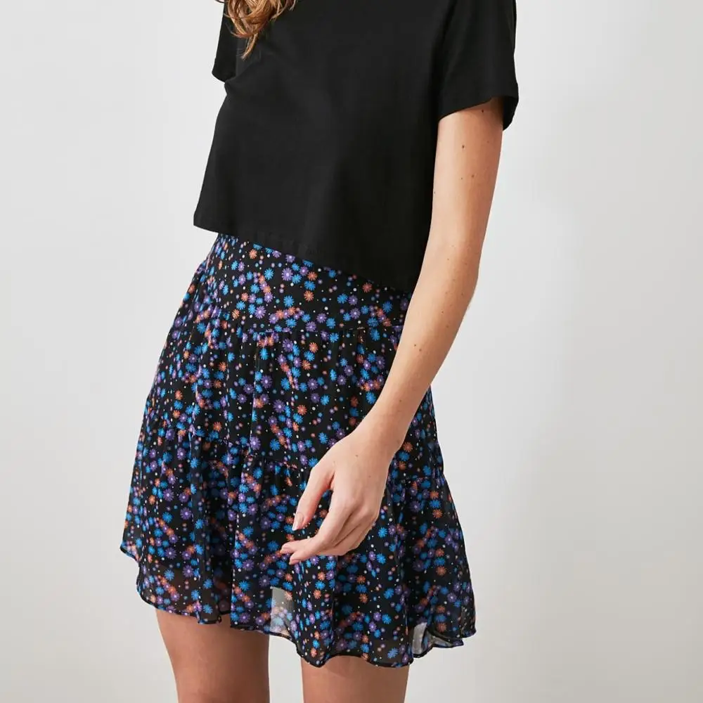 

Black Floral Pattern Skirt Fashion Multi color Elegant 2020 style cute mini high waist casual summer spring new stylish Beauty