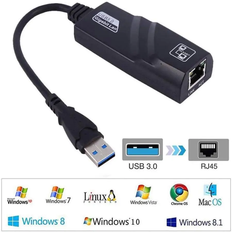 

Сетевой адаптер USB 3,0/Ethernet RJ45, проводной гигабитный сетевой адаптер для Windows, Linux, Mac OS XP