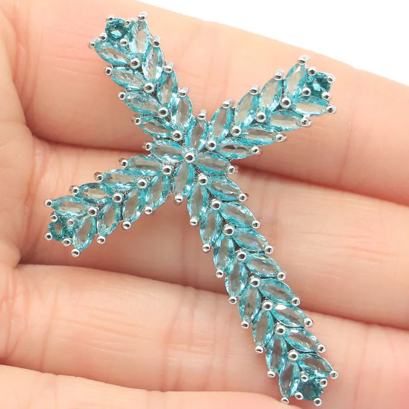 54x40 мм Классический длинный крест созданный насыщенный Синий аквамарин подарок