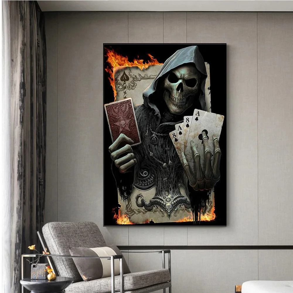 

Dark Skull Playing Cards Posters and Prints Canvas Paintings Abstract Wall Art Picture for Living Room Decor No Frame