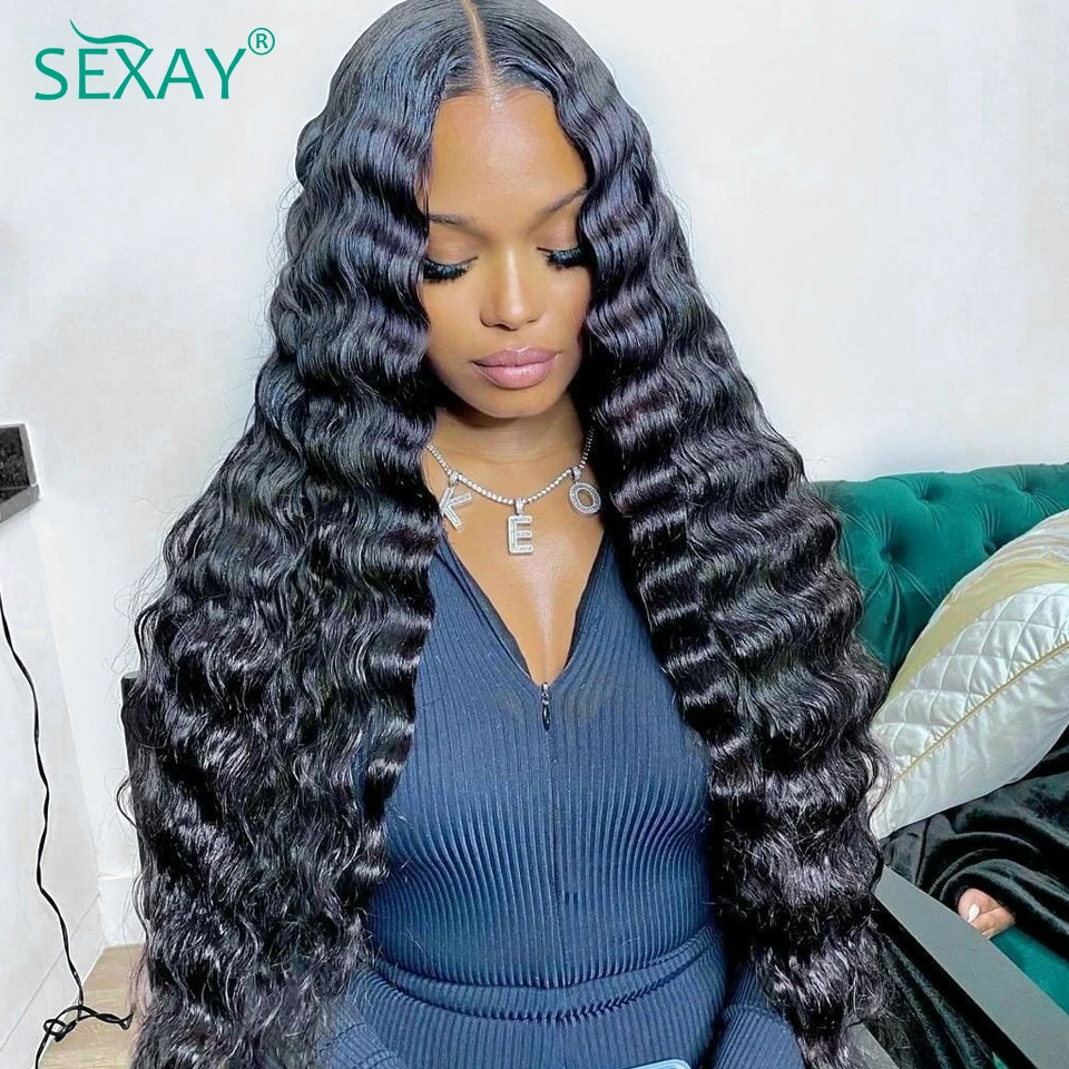 

Sexay Loose Deep Wave Lace Front Wig Pre Plucked Brazilian Pineapple Wave Human Hair 12-32 Inch HD Transparent Lace Front Wigs