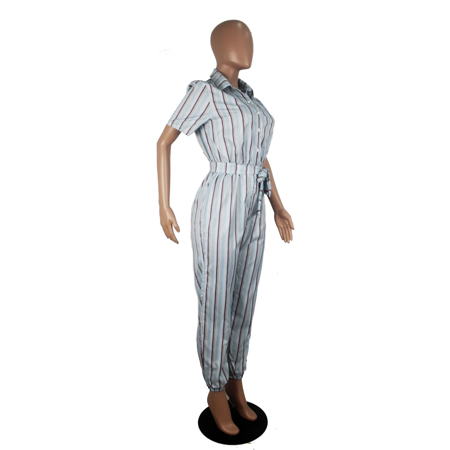 2022 Summer Office Lady New Casual Striped V-Neck Printed Short-Sleeved Breathable Jumpsuits for Women