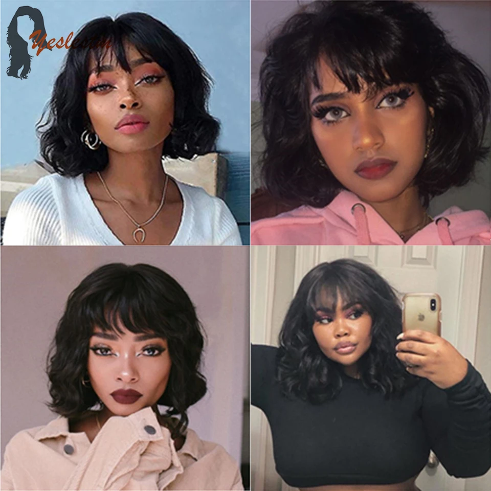 Человеческие волосы Yeslestm Boby волнистые Боб с челкой короткие бразильские