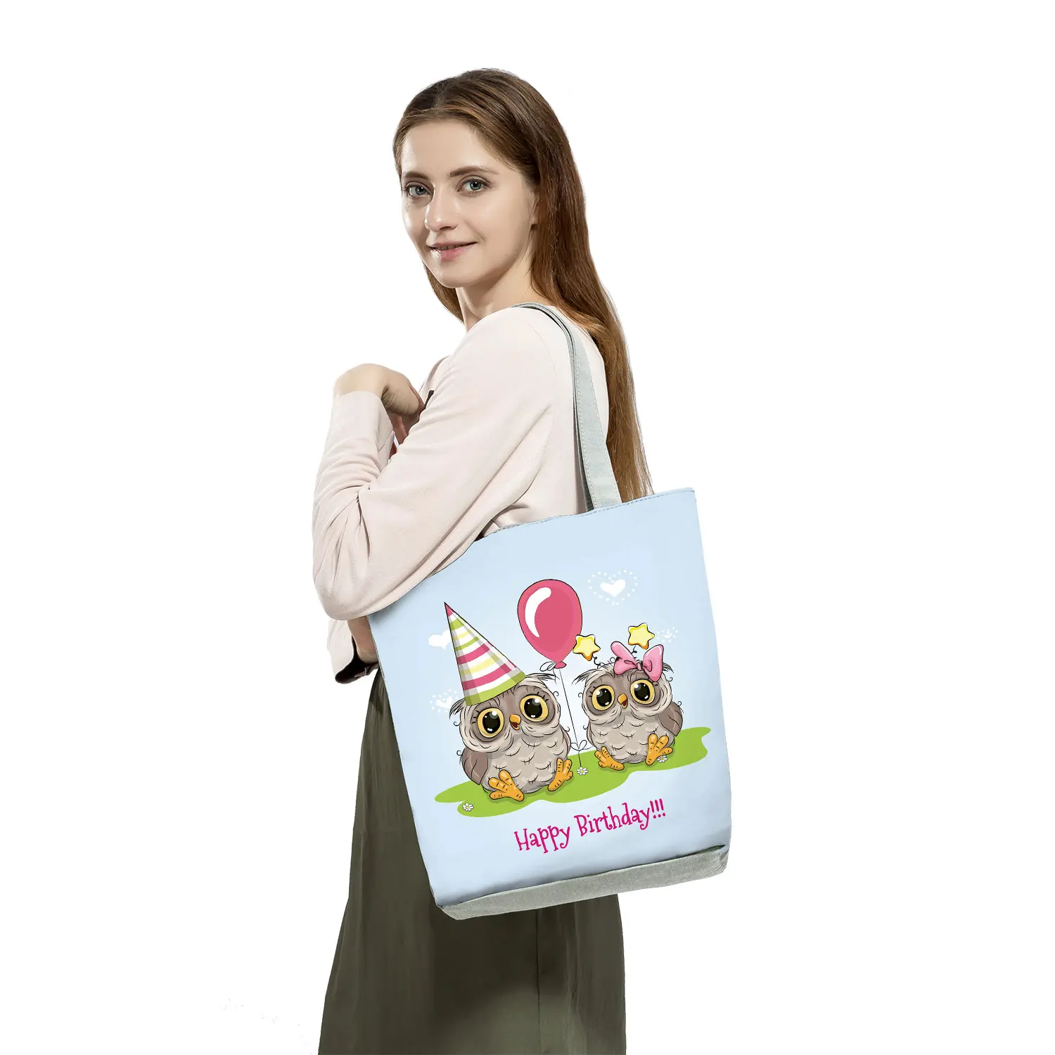 Fashion Trend New Handbag Cute Owl Graphic Printed Shoulder Bag Female Casual Harajuku Tote High Capacity Practical Shopping Bag