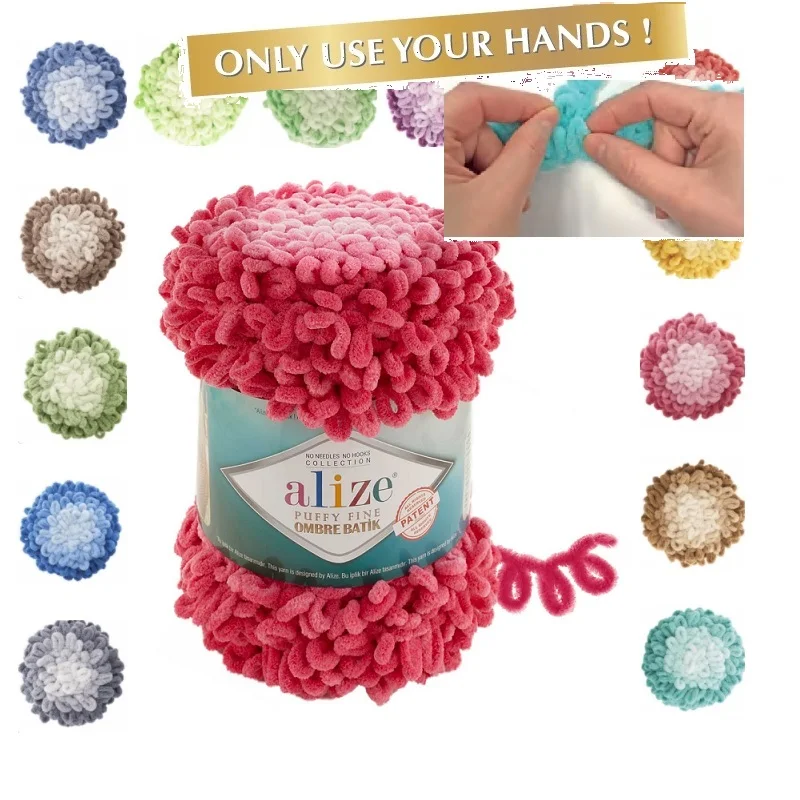 Пряжа Alize PUFFY FINE OMBRE BATIK 500гр % 100 Микрополиэстер без игл коллекция крючков одеяло