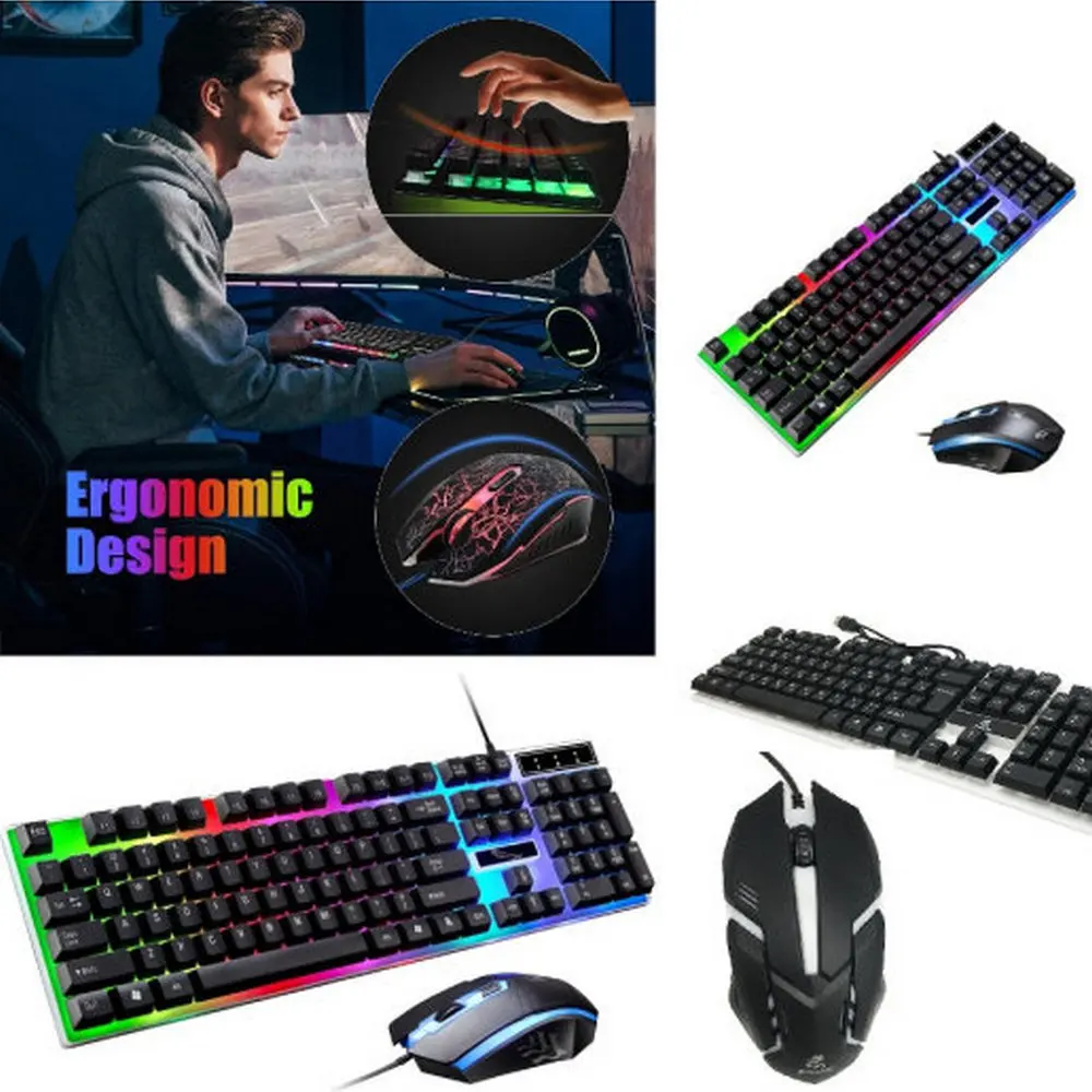 Комплект клавиатура и мышь проводные игровые для компьютера с подсветкой RGB