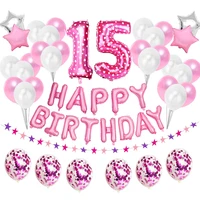 38pcs pink number 15 foil balloons happy birthday party decoration 15 years old 15th girl boy fifteen 51 51st woman man supplies