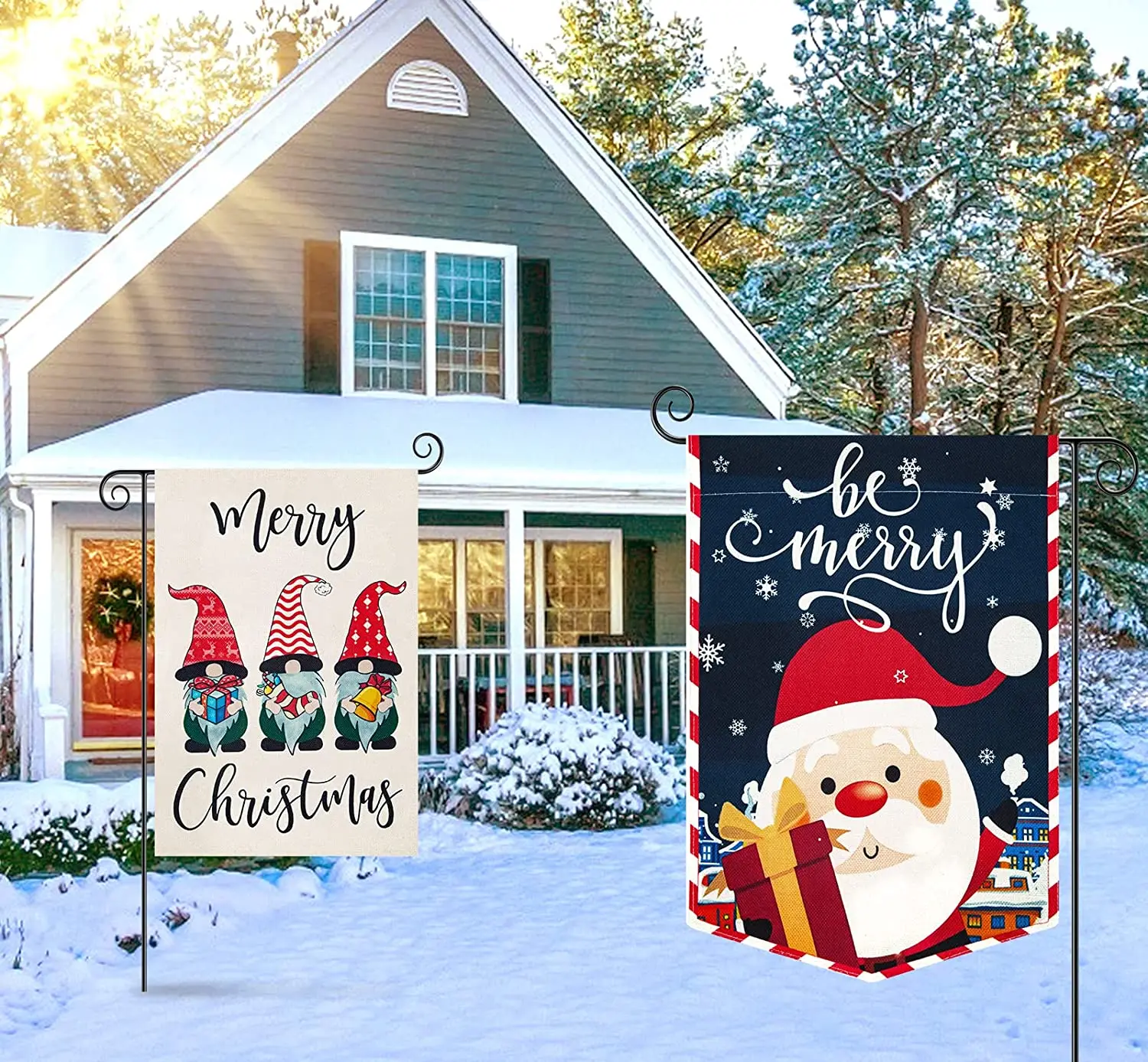 

2 Pack Christmas Garden Flags 12 x 18 Double Sided, Winter Garden Flag Gnome Santa Merry Christmas House Yard Flags for Outside