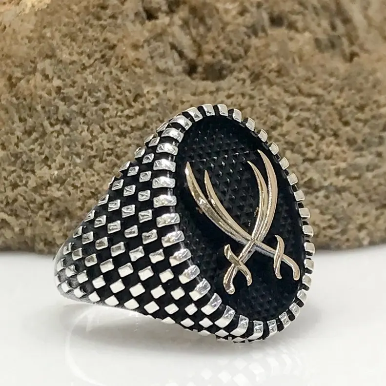 

Double Zulfiqar Top Quality Design Sterling Silver Men 'S Ring