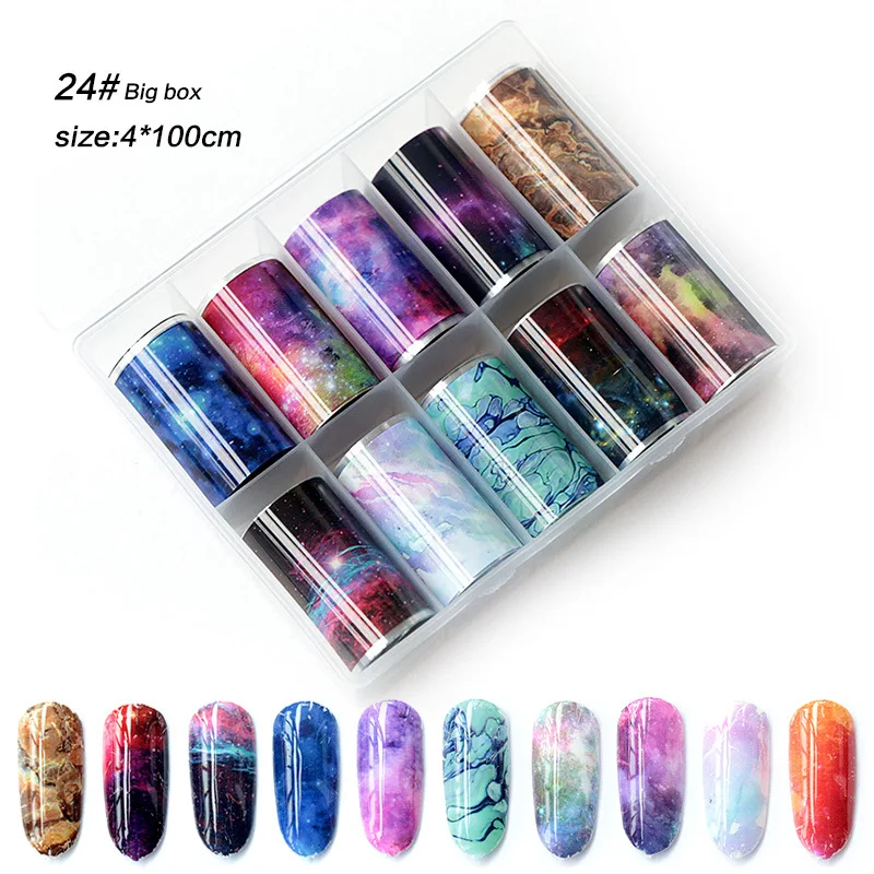 

4x100cm Nail Foil Sticker Set Holographic Starry Sky Adhesive Wraps Transfer Paper Marble Shining Nail Art Decal Gel Slider