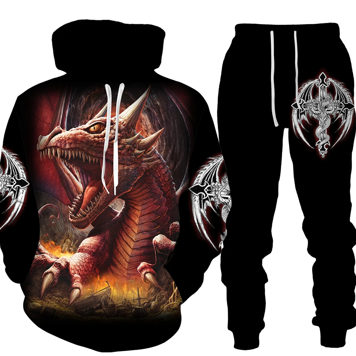 Мужской тренировочный костюм с 3D-принтом дракона модная толстовка капюшоном